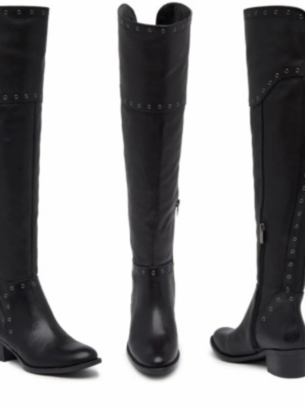 Vince Camuto Bestan Black Over-the-Knee Studded Leather Boots NIB